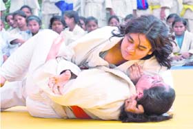 Two judokas battle it out at the RIMS Uttarakhand Judo Championship at Haridwar