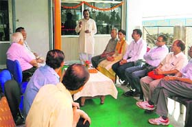 Digambar Singh Negi, BJP Panchayati Raj cell president, addresses a gathering at a computer centre of the Veer Chandra Singh Garhwali Education Technical Sanstha in Dehradun