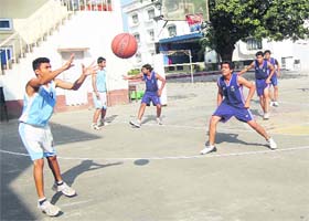 A match in progress at the Under-16 Basketball Championship at the Doon International School in Dehradun