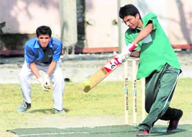 A batsman plays a shot at the third Rohitash Singh Memorial Inter-School Boys Super 8s Cricket Tournament in Dehradun