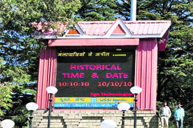 A digital screen displays the combination of 10th date, 10th month (October) and year 2010 at the Ridge in Shimla on Sunday