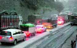 Traffic jam on the NH-22 in Kalka on Saturday
