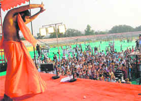 Yoga guru Ramdev at a camp in Jammu on Sunday. A Tribune photograph