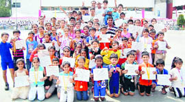 Winners of various categories with their prizes during the CBSE North Zone-I Roller Skating Championship-2010 in Chandigarh on Monday.