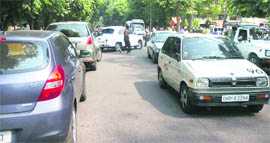 A heavy rush of vehicles at the PGI in Chandigarh on Monday.