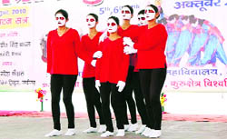 Girls perform during the zonal youth festival of Kurukshetra University.