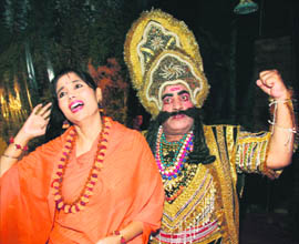 Artists give a performance at a Ramleela in Jammu on Monday.