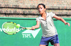 A player in action during a match at CLTA, Sector 10, Chandigarh, on Tuesday. 