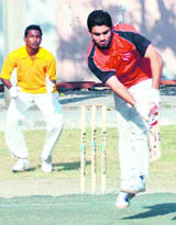 A match of the third Shri Rohitash Singh Memorial Inter-School Boys Super 8s Cricket Tournament in progress in Dehradun on Tuesday.