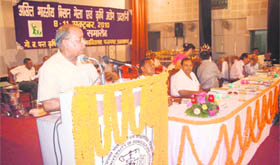 Uttarakhand Transport Minister Bansidhar Bhagat at the concluding function of the Kisan Mela in Pantnagar on Tuesday.