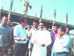 Chief Minister Ramesh Pokhriyal Nishank inspects the IT Park in Dehradun on Tuesday.