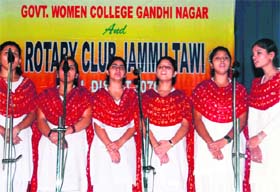 Students perform during a function organised by Rotary Club, Jammu, to mark the World Mental Health Day