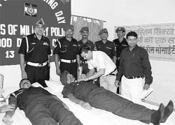 Army men donate blood to mark the 71st Corps Day of the CMP in Ambala Cantonment