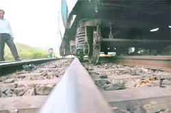 Two coaches of the Jehlum Express, which derailed at the Jammu railway station