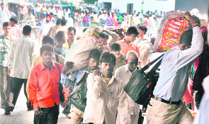 Migrant workers at Ludhiana railway station. 