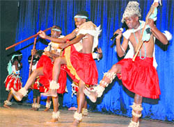 Artistes perform Botswana folk dance in Chandigarh on Thursday.