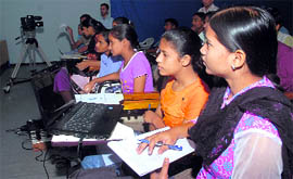 Students from Mauli Colony being trained in television production techniques at the NITTTR in Sector 26 of Chandigarh.