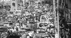 A heavy rush in Lal Chowk in Srinagar on Thursday.
