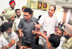MC councillors engage in a heated discussion at the general house meeting in Ludhiana on Thursday