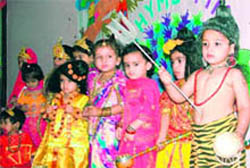 Tiny tots of Maple Bear Canadian Play Way and Nursery School celebrate Dasehra in Ludhiana on Thursday