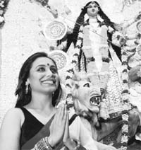 Bollywood actor Rani Mukherjee at a Durga pandal during Navratri celebrations in Mumbai.