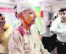 Vir Bhan Arora undergoes treatment in the emergency ward of the Government Multi-Speciality Hospital, Sector 16, in Chandigarh on Friday.