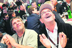  Workers rejoice after the worlds longest tunnel under the Alps moved a giant step closer to reality, in Sedrun on Friday