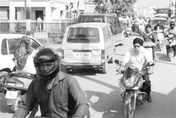 Traffic chaos is a common sight near the railway line on the Zirakpur-Dhakoli road