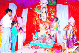 Devotees offer prayers to Goddess Durga in Haridwar.