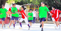 A match in the third Tek Chand Memorial Basketball (under-12 girls) Tournament in progress in Dehradun