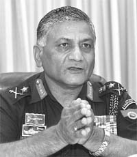 General V.K. Singh, Chief of the Army Staff  Tribune photo: Mukesh Aggarwal