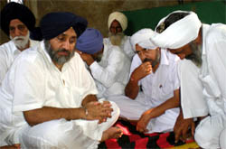 Deputy chief minister Sukhbir Singh Badal (left) expressed condolence to a family that lost six of its members in a road accident recently at village Kalyan Sukha in Bathinda district on Sunday
