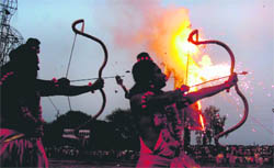 Ram and Laxman all set to kill demon king Ravana at Sector 19, Panchkula, on Sunday. 