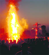 An effigy of Ravana consigned to flames in Rajpura on Sunday. 