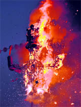 An effigy of Ravana goes up in flames on Dasehra in Jammu on Sunday.