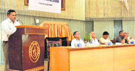 A speaker at a seminar,Undermining the accession, organised by the Panun Kashmir in Jammu on Sunday.
