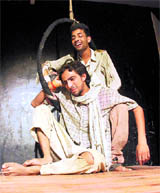 A scene from a play, Chhote Bade, directed by Balwant Thakur, being presented at the Sunday Theatre in Jammu.