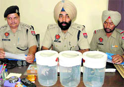 Police officials with the weapons seized