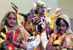 Students present a dance during the founders day celebrations at KVM Senior Secondary School in Ludhiana on Sunday