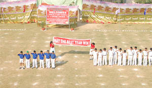The students of Delhi Public School during the opening of the Inter North Zone DPS cricket tourney in Bathinda on Monday.