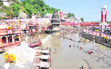 A view of the dry Har-ki-Pauri in Haridwar on Monday.