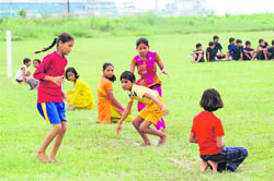 A kho kho match in progress in Haridwar on Monday. 