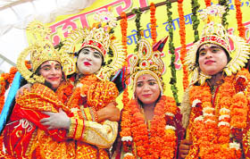 The Bharat-milap episode being enacted during Ramlila at the Parade Ground in Dehradun on Monday. 
