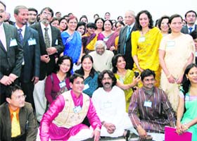 School staff pose for a picture with former President APJ Abdul Kalam at Mussoorie International School