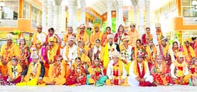 Newlywed couples at a mass-marriage ceremony in Haridwar