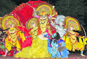A Durga puja ceremony in progress at Gurgaon.