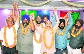 Office-bearers of the newly formed J&K Transporters Joint Action Committee in Jammu