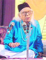 Ustad Abdul Rasheed Khan performs at PU in Chandigarh on Tuesday.