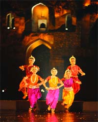 Dancers perform odissi on the first day of the Ananya festvial at the Purana Qila in New Delhi