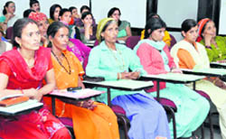 Women panchayat members from hill regions at a training programme in Dehradun